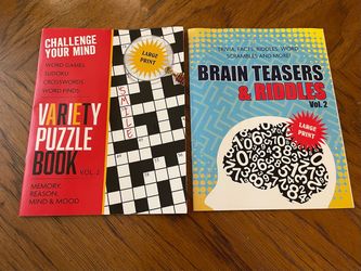 2 Large Print Puzzle Books - Trivia, Facts, Riddles, Word Games, Sudoko, Crosswords