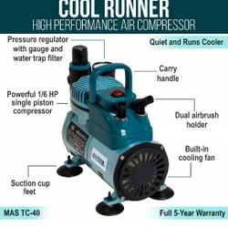 Open Box Master Airbrush Cool Runner Professional High Performance Air Compressor TC-40. **Compressor Only**