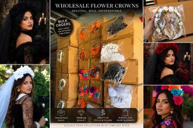 500+ Wholesale Party Accessories – Floral Crowns, Veils, Headbands & Mini Sombreros – 13 Styles