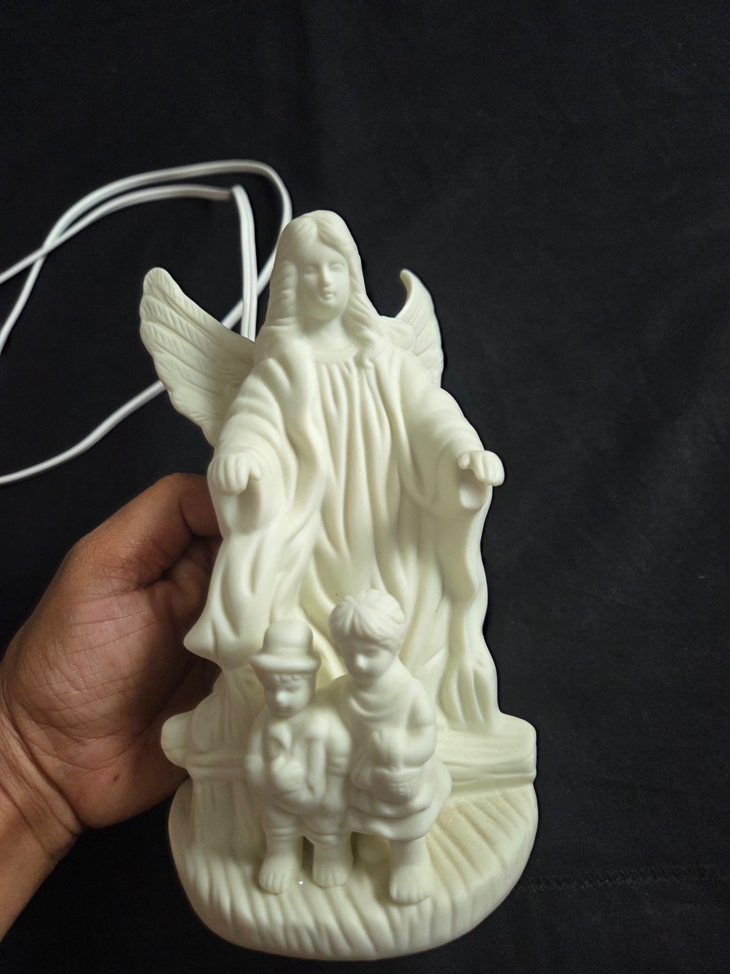 Vtg Electric Guardian Angel With Children Ceramic 6.75"x4"