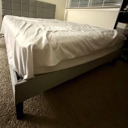 Queen Size Bed + Upholstered Bed Frame with Padded Headboard