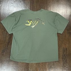 Green and yellow fish graphic tee