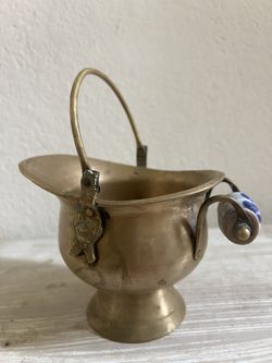 1 solid brass sugar bowl with blue & white ceramic 