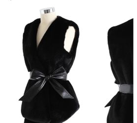 INC FAUX FUR VEST WITH LEATHER belt