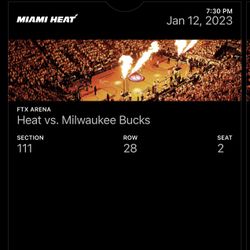 Heat Vs Bucks Sec 111 Row 28 Seats 1-2 $180 Both Tickets 