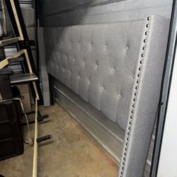 King Size Bed New Mattress Wrapped. Gray Bar Stools