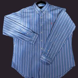 Polo Ralph Lauren Button Up XL Shirt Long Sleeve Pink/ Lt Blue Stripe