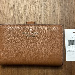 Kate Spade Leila Medium Compact Bifold Brown Leather Wallet 