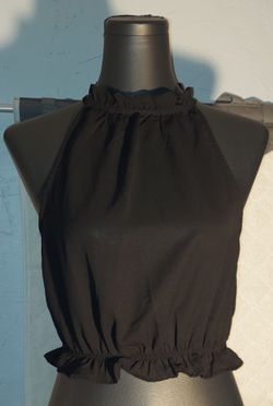 SHEIN Ruffle Neck Smocked Waist Solid Halter Top New without tags