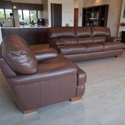 Italia Leather Sofa Set | 3-Seater + Loveseat | Dark Brown 