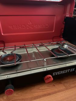 Camp Chef Everest 2x camping stove plus 2 Scepter water containers (20L and 10L)