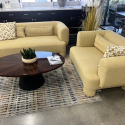 New Couch / Oversized Chair.  Yellow Fabric.  57x40x28H;83x40x28H.  Free Delivery!