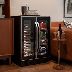 ROVSUN 34-Bottle 24" Wide Dual Zone Wine Cooler Fridge with Digital Temp Control