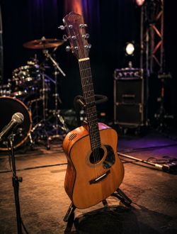 Wooden acoustic guitar.