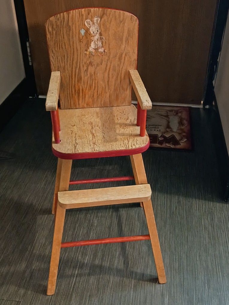 Antique 1950's Wooden Doll High Chair