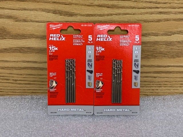 LOT OF 2 MILWAUKEE 48-89-2355 1/8 in. Cobalt Red Helix Twist Drill Bit (5-Pack)