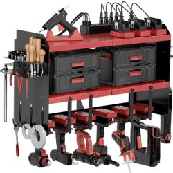 Brand New Power Tool Organizer Wall Mount Charging Station with Angle Grinder Holder, Built in 6 Outlet Power Strip and 2 USB Charging Ports