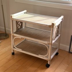 Vintage Rattan & Bamboo Bar Cart On Wheels