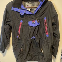 Slalom Sports Jacket Size 14 XL Black Red Blue Pullover Hooded Vintage Celtech
