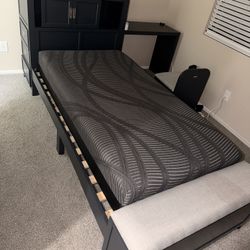 Desk, Cabinet Twin Bedset With Mattress And Desk Chair