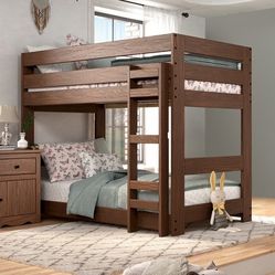 Brand New Rustic Solid Wood Twin Over Twin Bunk Bed With Matching Nightstand 