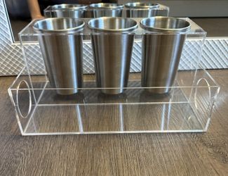 Modern Acrylic Organizer Tray with 3 Stainless Steel Cups