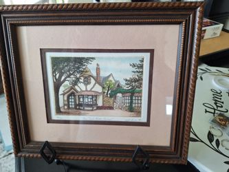 Framed Jeff SinerEtching. Signed  98/150  The Tuck Box Carmel