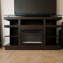 Electric Fireplace TV Stand with Open Shelves