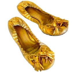 TORY BURCH Gold Reese Ballet Flats