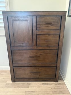 Dark Wood Chest of Drawers with Cabinet Door
