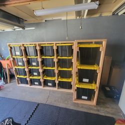 Custom Shelf Racks. Costco Totes/ Bins. Work Bench Shelf Units. Wheels And Tops Available 