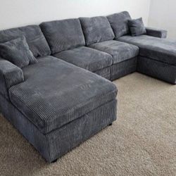 ✅️✅️4 pc  grey corduroy fabric sectional sofa with double chaise.✅️✅️✅️