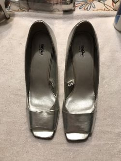 Silver high heels (size 10)