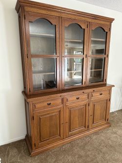 Solid Wood China Cabinet / Hutch – 64” Wide – Excellent Condition
