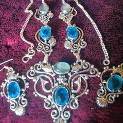 Stunning Ladies Fancy Blue Topaz Jewelry Set.