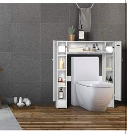 Over the Toilet Storage Cabinet - Wooden Bathroom Spacesaver Organiser (White)