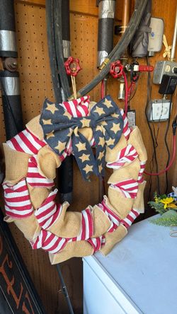 Patriotic Burlap Wreath with Stars and Stripes