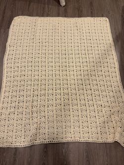 Hand Made  Throw Blanket / Afghan Ivory / Cream Color 50” x 59”