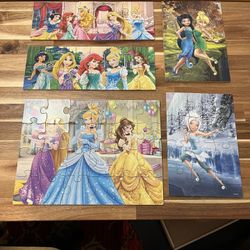 5-Puzzles, Disney Princess Puzzle Set In Wooden Box