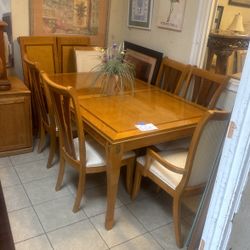 Stanley Furniture Dining Room Table With Six Chairs And Matching China Cabinet