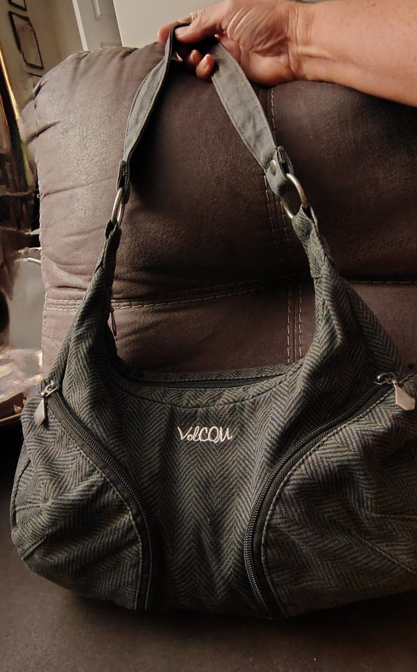 Volcom Shoulder Bag - Black & Gray Striped "money purse"