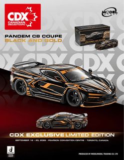 Modelmodel 1:64 Pandem Chevrolet C8 Corvette Coupe Black and Gold CDX Canada Diecast Expo Exclusive 1/64 Diecast Toy