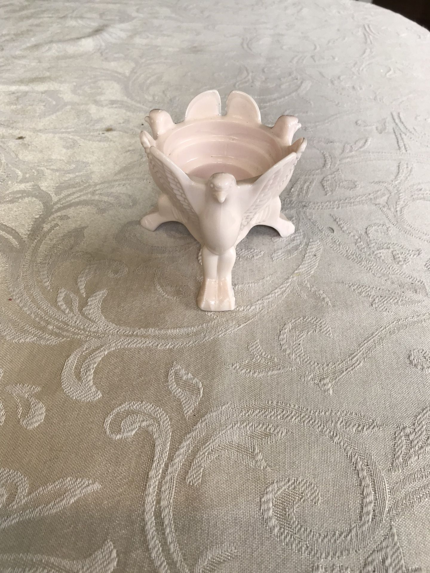 1950’s Pink Milk Glass Jeanette Shell Eagle Candle Holder
