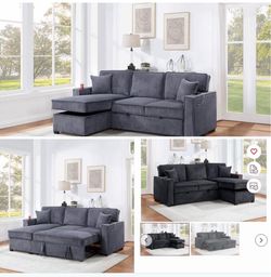 $380 . 2-P Convertible Sectional Sleeper Sofa W/ Cupholder Sofa Storage & USB Ports 89”x 59”X36”H