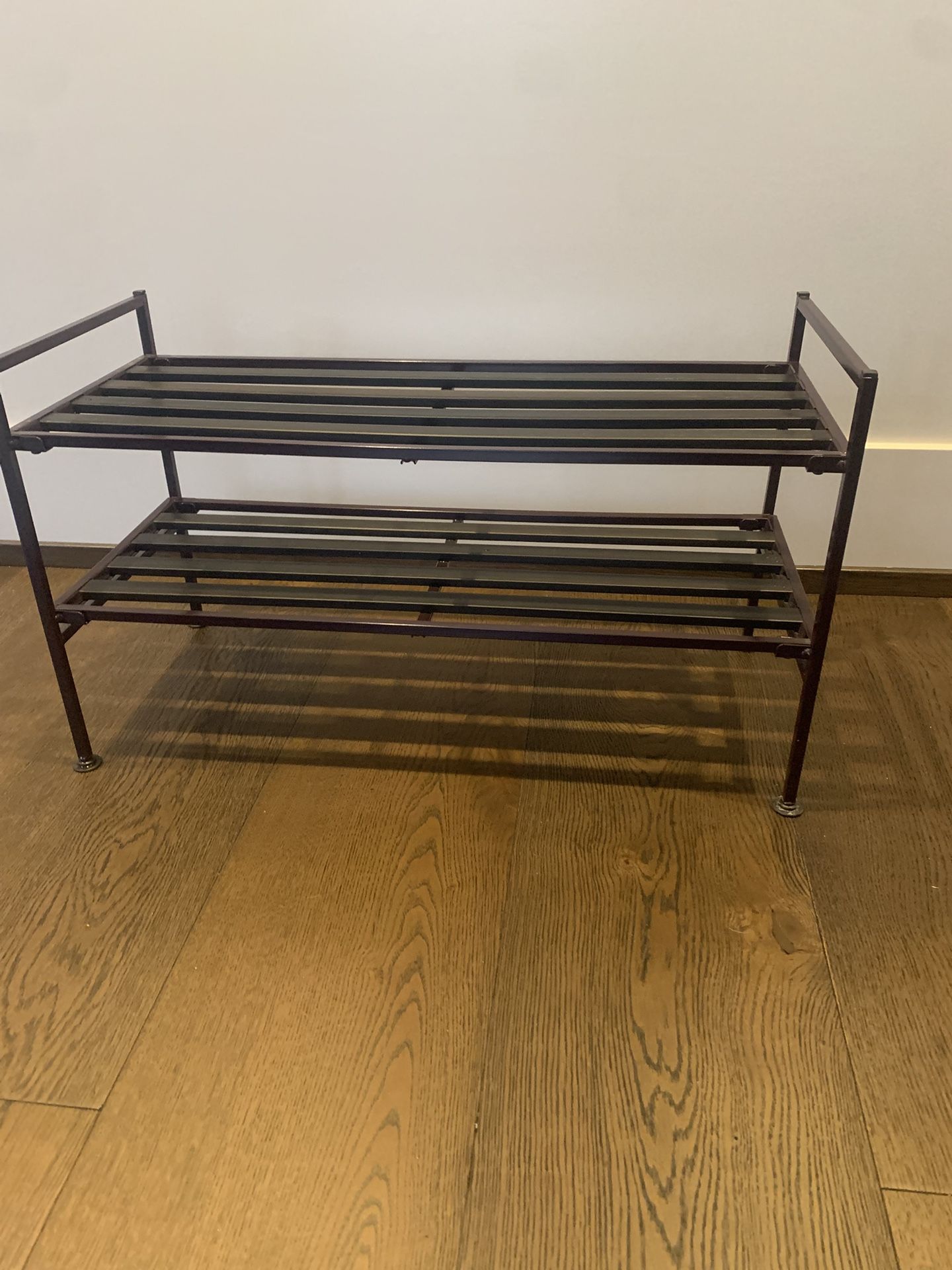 Purple Metal Framed Shoe Rack 26 1/2 Long, 15 1/2 Tall, 11 Inches Wide could be used for a small shelf or some sort of organization