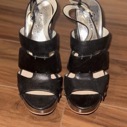 Michael Kors Black Platform High Heels Leather Shoes Sandals 