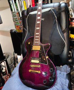 Firefly Purple Flame Maple Top Les Paul Style Electric Guitar Purple bat corona Queens