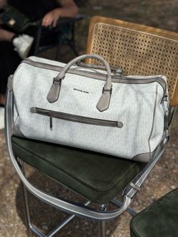 Michael Kors Grey & Ivory Leather Duffle Bag
