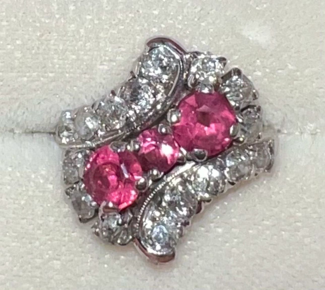 Edwardian Platinum CERTIFIED 2.62cttw Diamond & Pink Tourmaline Ring GIA Appraisal $3775
