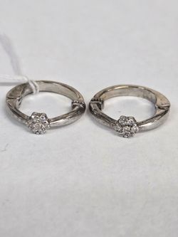 Silver Hoop Earrings with Diamond Cluster